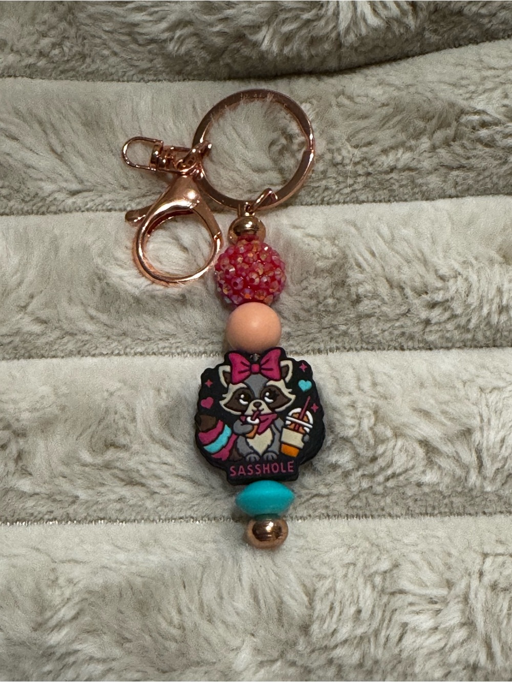 Cute Raccoon Bead Keychain - Pink, Peach & Turquoise